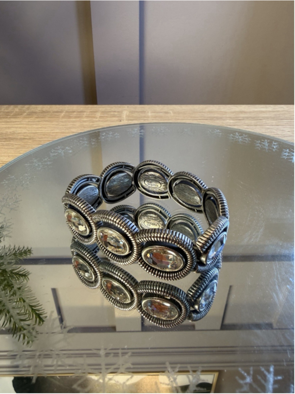 Lia Sophia "Coil” Clear Cut Crystals Silver Tone Stretch Bracelet